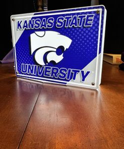 KSU LED desk sign. Top text reads " KANSAS STATE" Bottom text reads "UNIVERSITY"