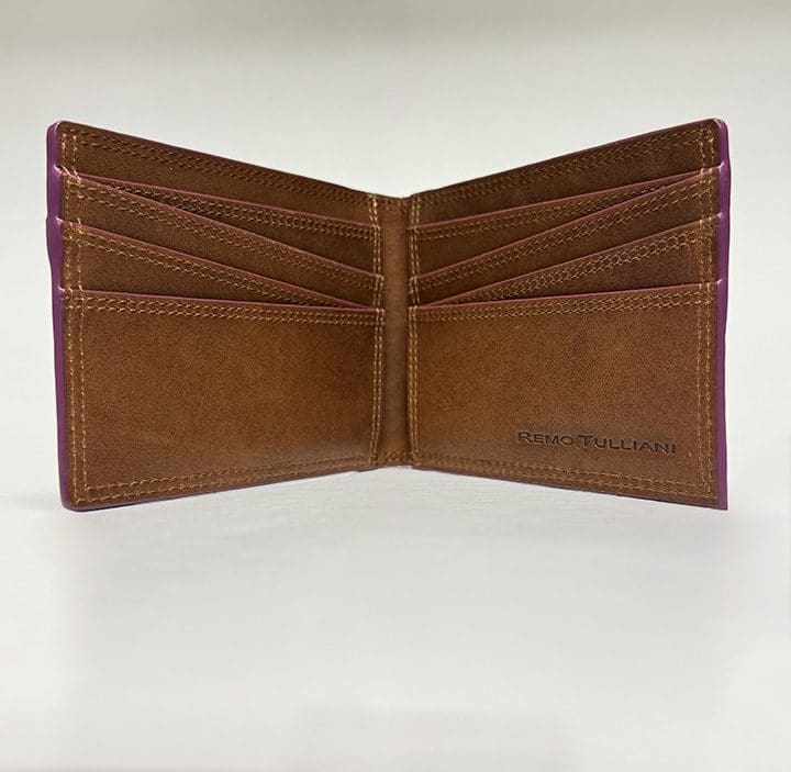 Inside of wallet brown with 8 card slots